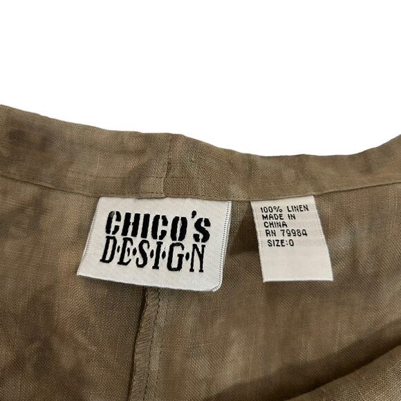 Chico’s Design Size 0 XS Brown Linen Tie Dye Print Drawstring Crop Cargo Pants - Picture 15 of 15